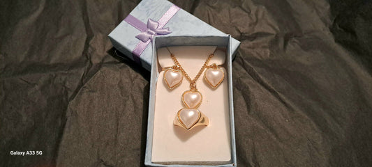 4pcs/set Faux Pearl Heart Decor Jewelry Set